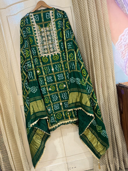 Gajji Silk Gharchola Suit Set with Gotta Patti & Dori Work (Set of 3) (Unstitched)