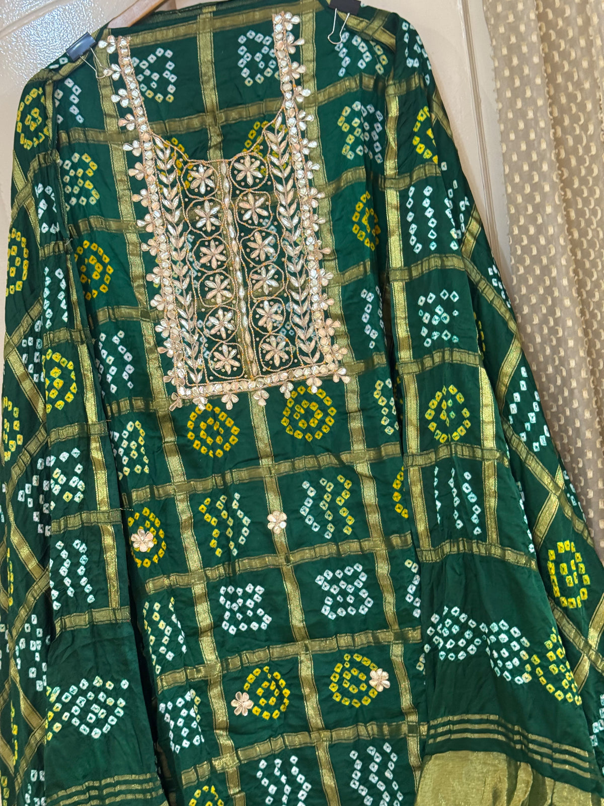 Gajji Silk Gharchola Suit Set with Gotta Patti & Dori Work (Set of 3) (Unstitched)