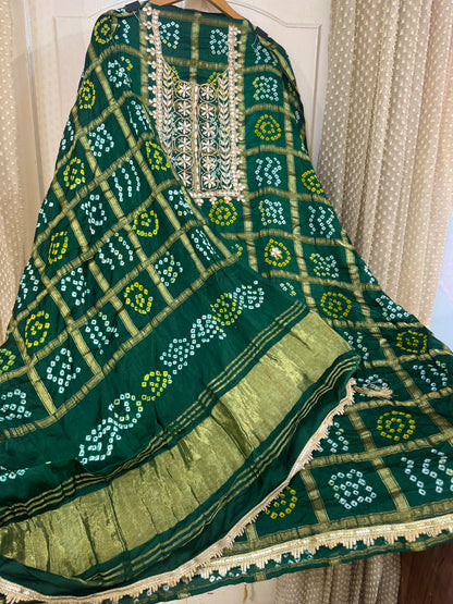Gajji Silk Gharchola Suit Set with Gotta Patti & Dori Work (Set of 3) (Unstitched)