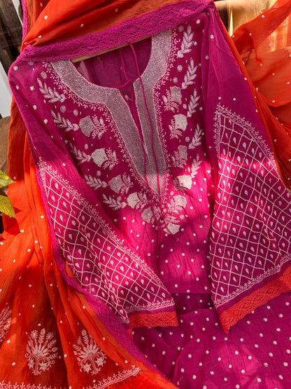 Dark Pink with Keasria hue Kurta Suit Set