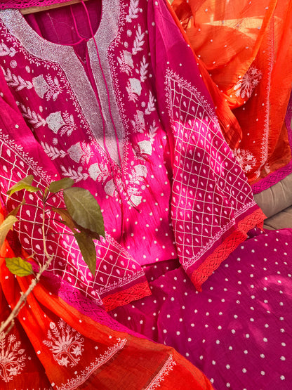 Dark Pink with Keasria hue Kurta Suit Set