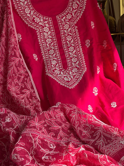 Ensemble Kurta en voile de pur coton avec motifs Chikankari Boota et Jaal et dupatta Kota (ensemble de 2) (non cousu)