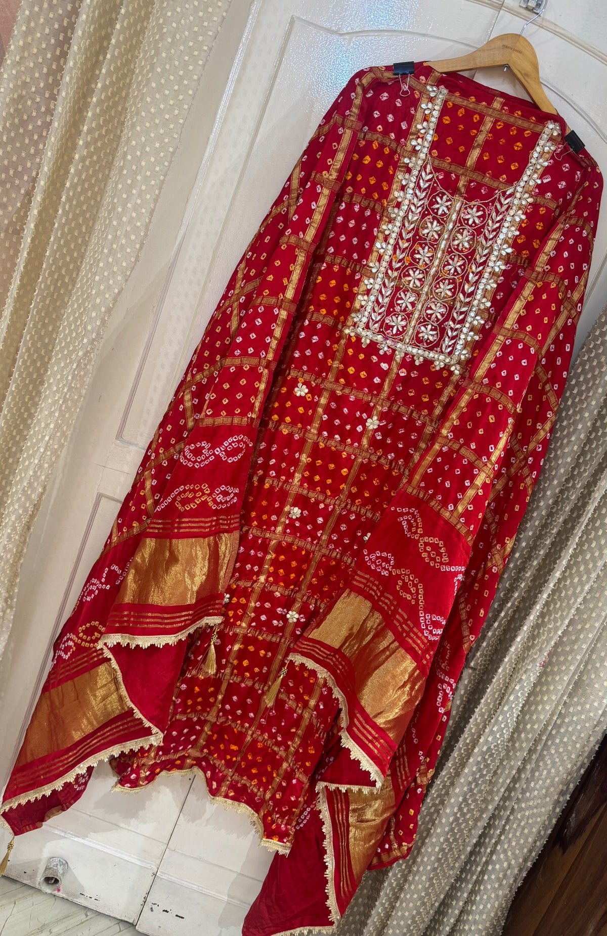 Gajji Silk Gharchola Suit Set with Gotta Patti & Dori Work (Set of 3) (Unstitched)