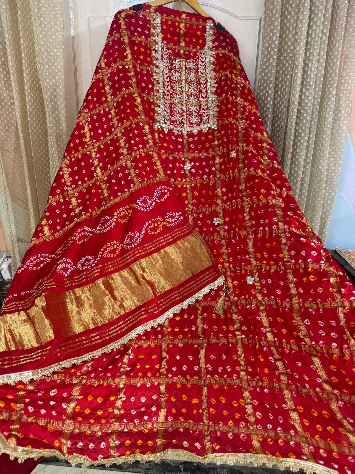 Gajji Silk Gharchola Suit Set with Gotta Patti & Dori Work (Set of 3) (Unstitched)