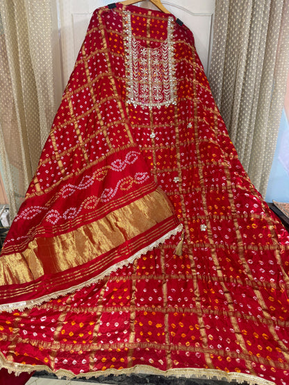 Gajji Silk Gharchola Suit Set with Gotta Patti & Dori Work (Set of 3) (Unstitched)