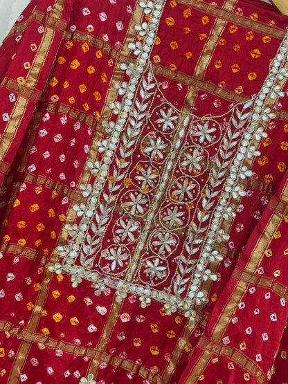 Gajji Silk Gharchola Suit Set with Gotta Patti & Dori Work (Set of 3) (Unstitched)