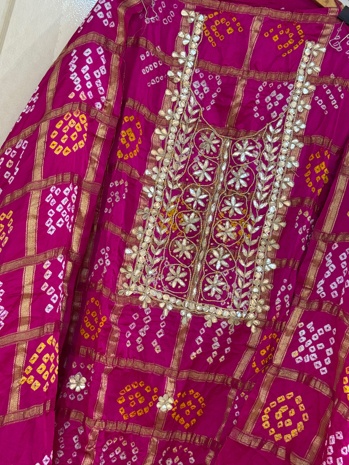 Gajji Silk Gharchola Suit Set with Gotta Patti & Dori Work (Set of 3) (Unstitched)