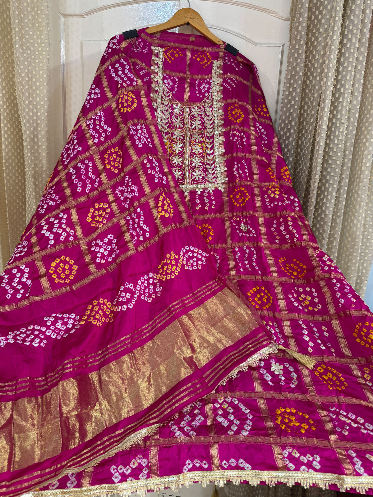 Gajji Silk Gharchola Suit Set with Gotta Patti & Dori Work (Set of 3) (Unstitched)