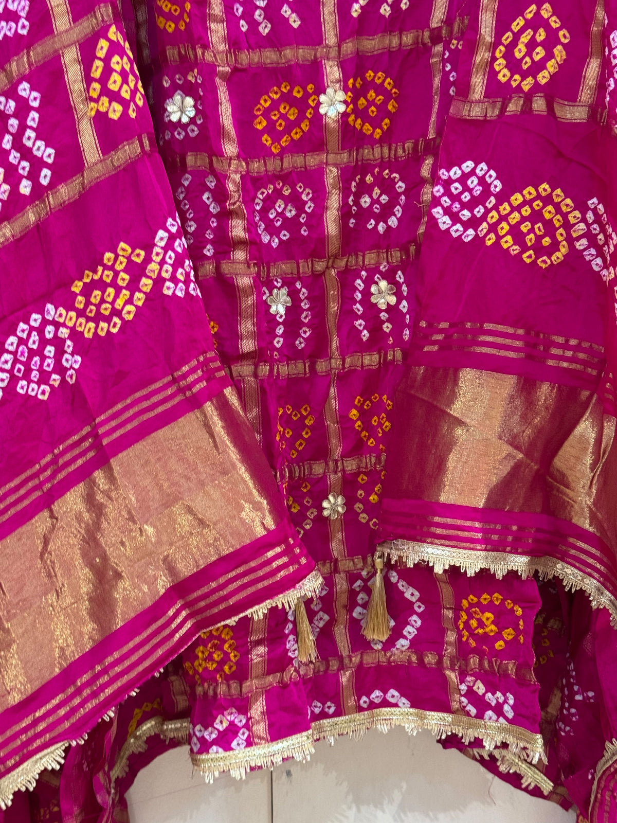 Gajji Silk Gharchola Suit Set with Gotta Patti & Dori Work (Set of 3) (Unstitched)