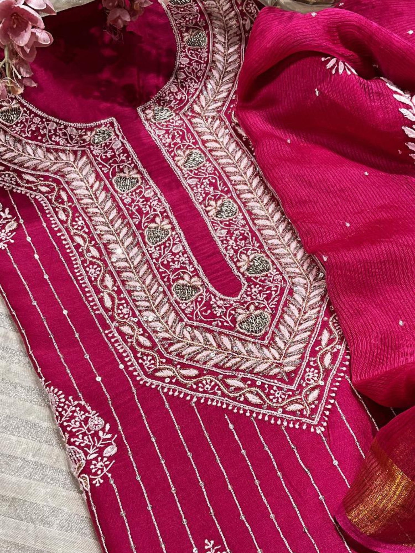Rani Chanderi Silk kurta set