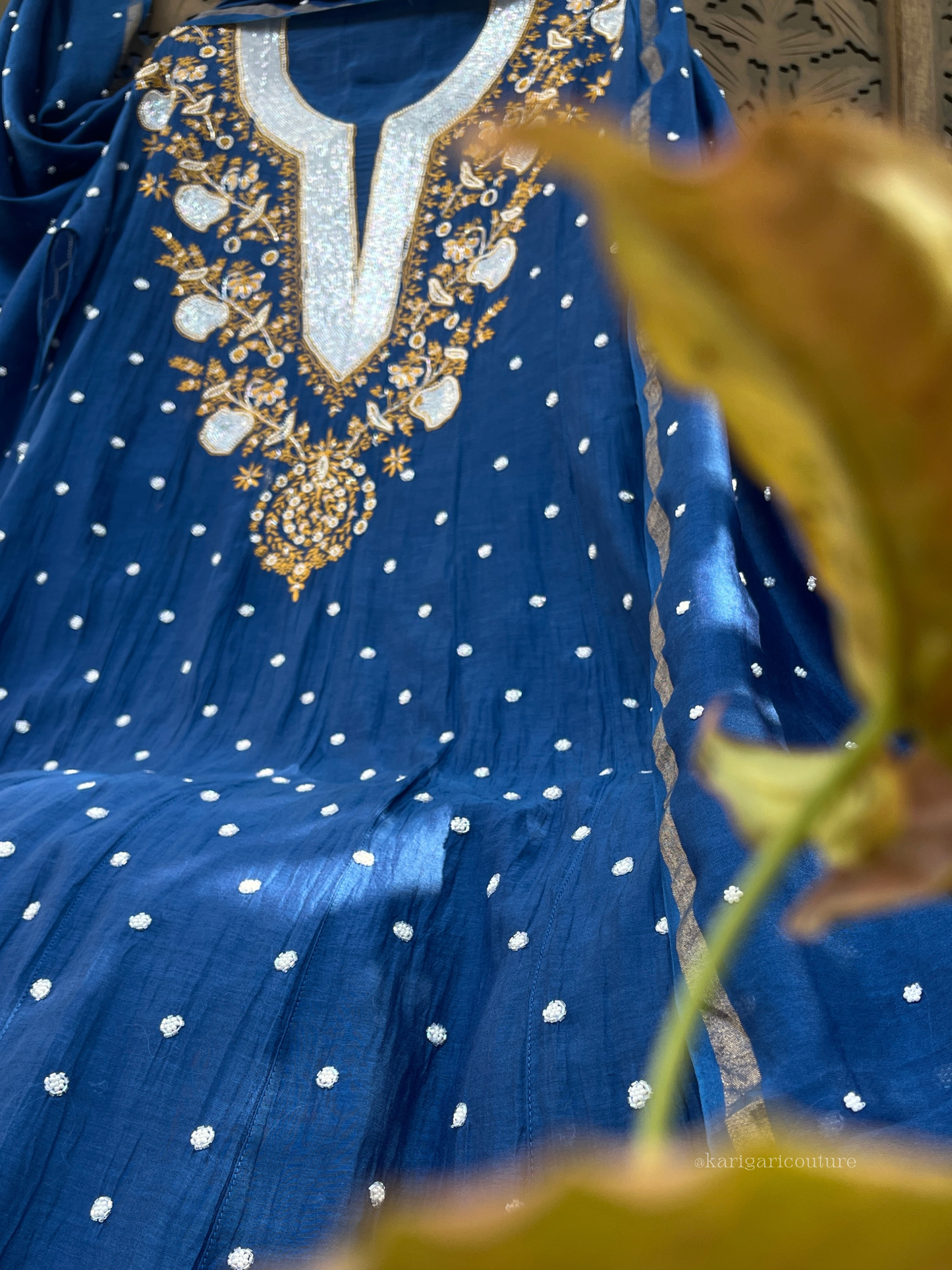 Anarkali bleu roi profond avec dupatta