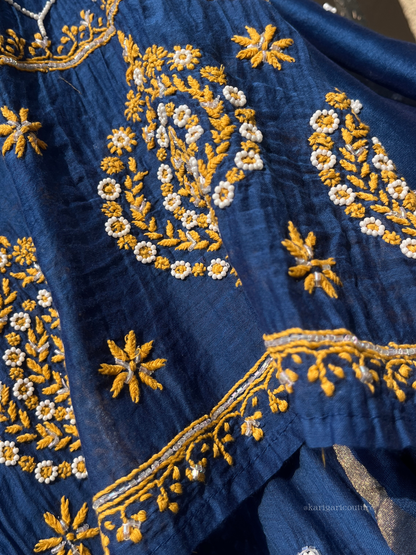 Anarkali bleu roi profond avec dupatta