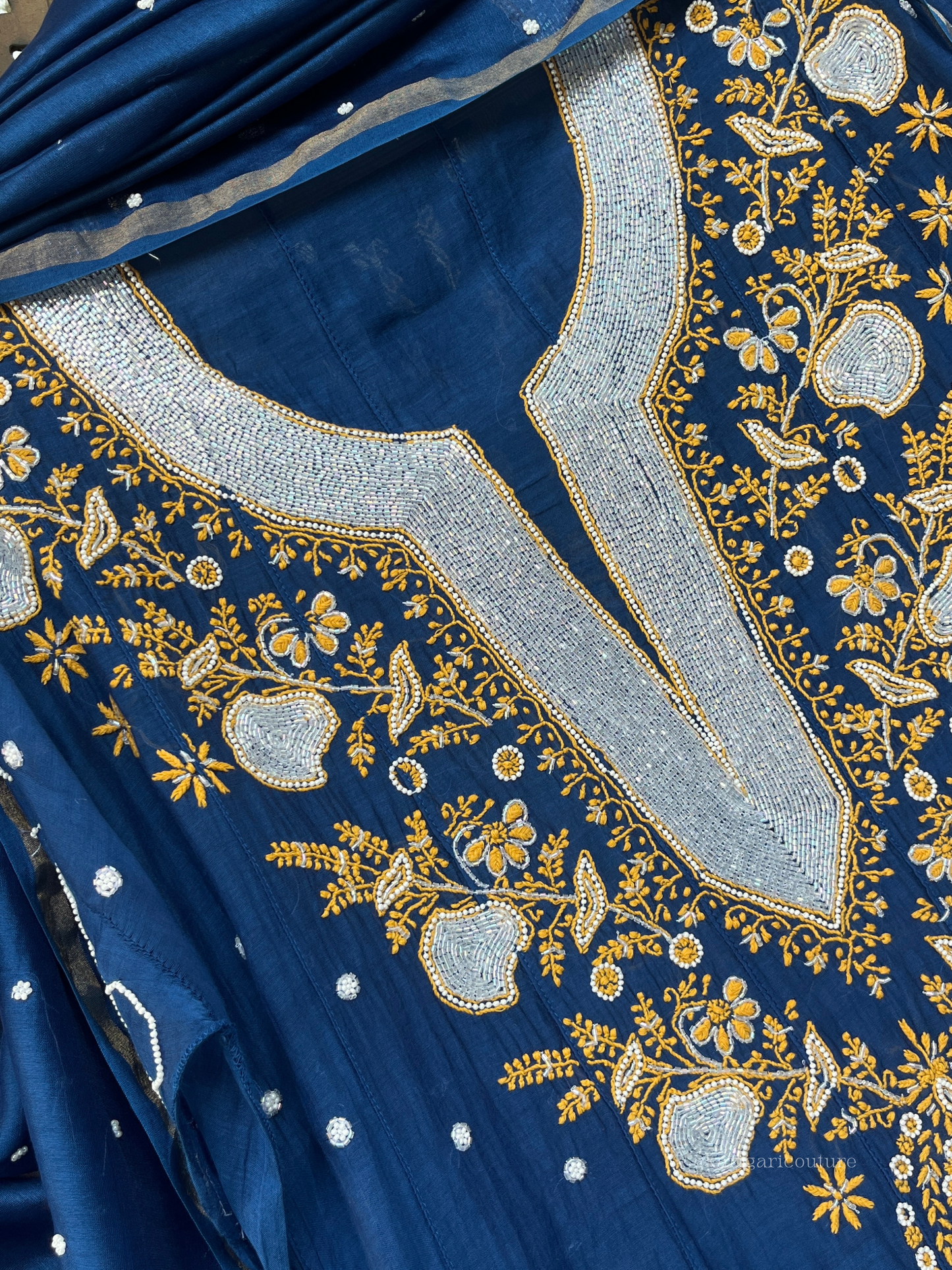 Anarkali bleu roi profond avec dupatta