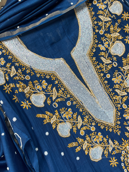 Anarkali bleu roi profond avec dupatta