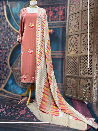 Tan orange Boolan kurta with shawl