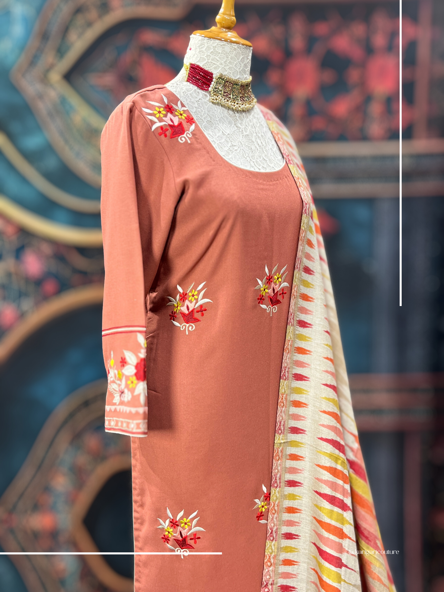 Tan orange Boolan kurta with shawl