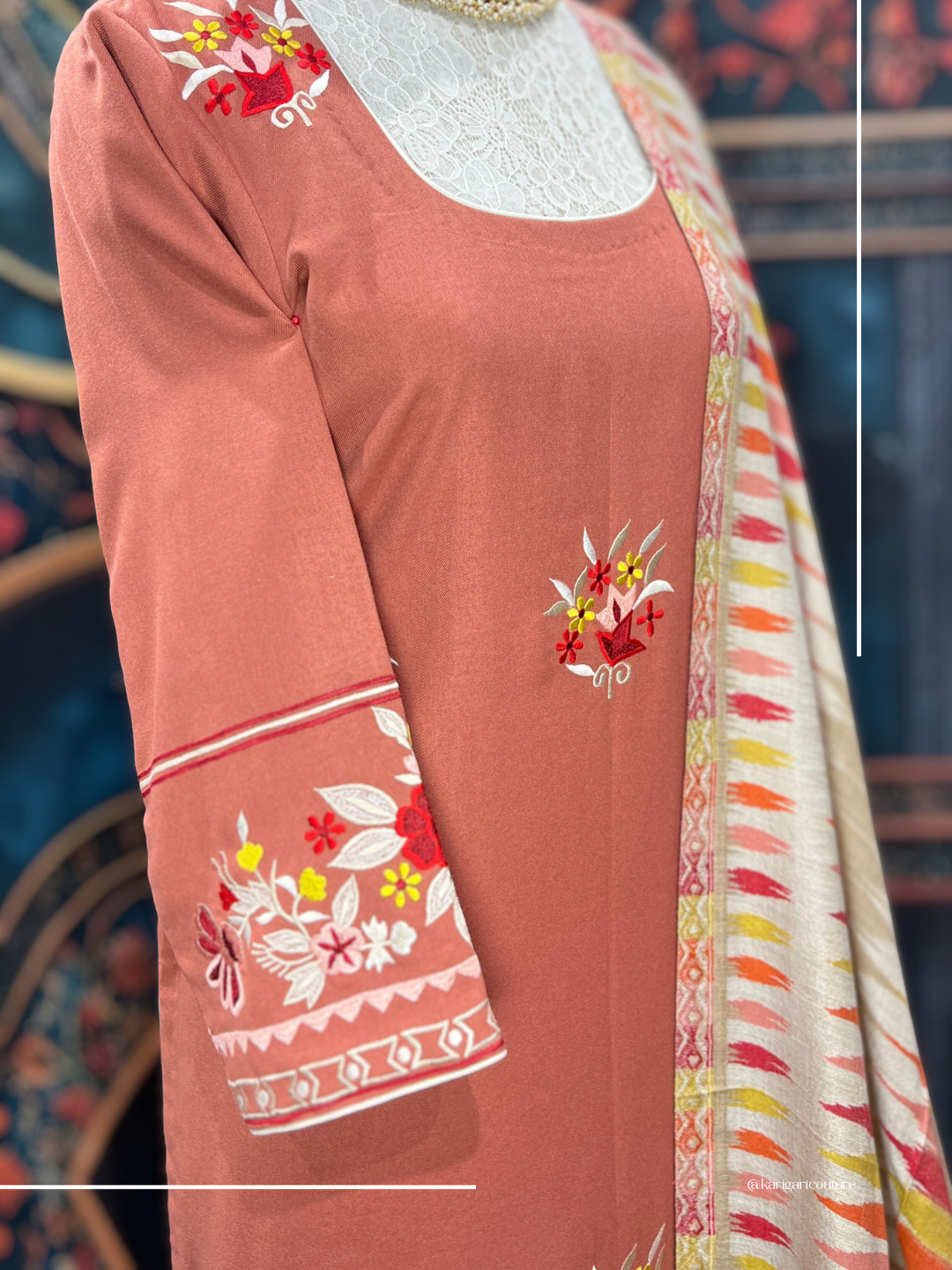 Tan orange Boolan kurta with shawl