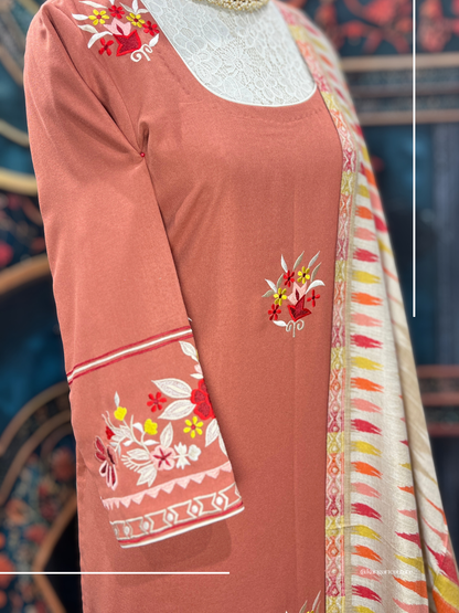 Tan orange Boolan kurta with shawl