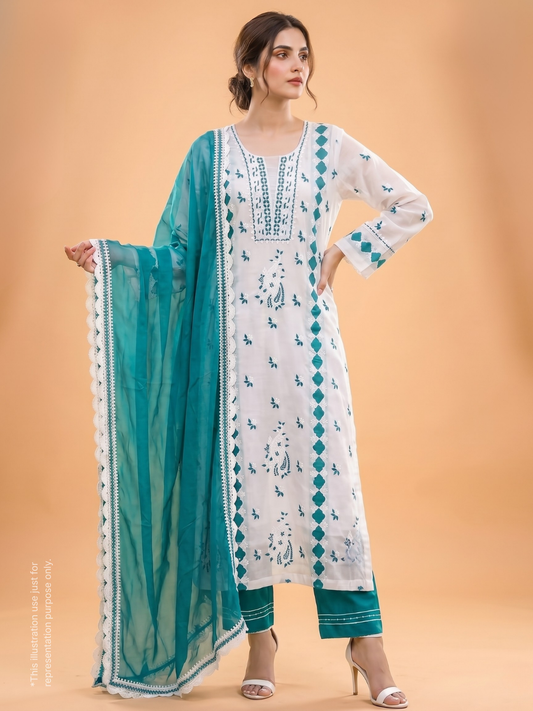 3 Piece Kurta Dupatta & Bottom Set with Appliqué Work