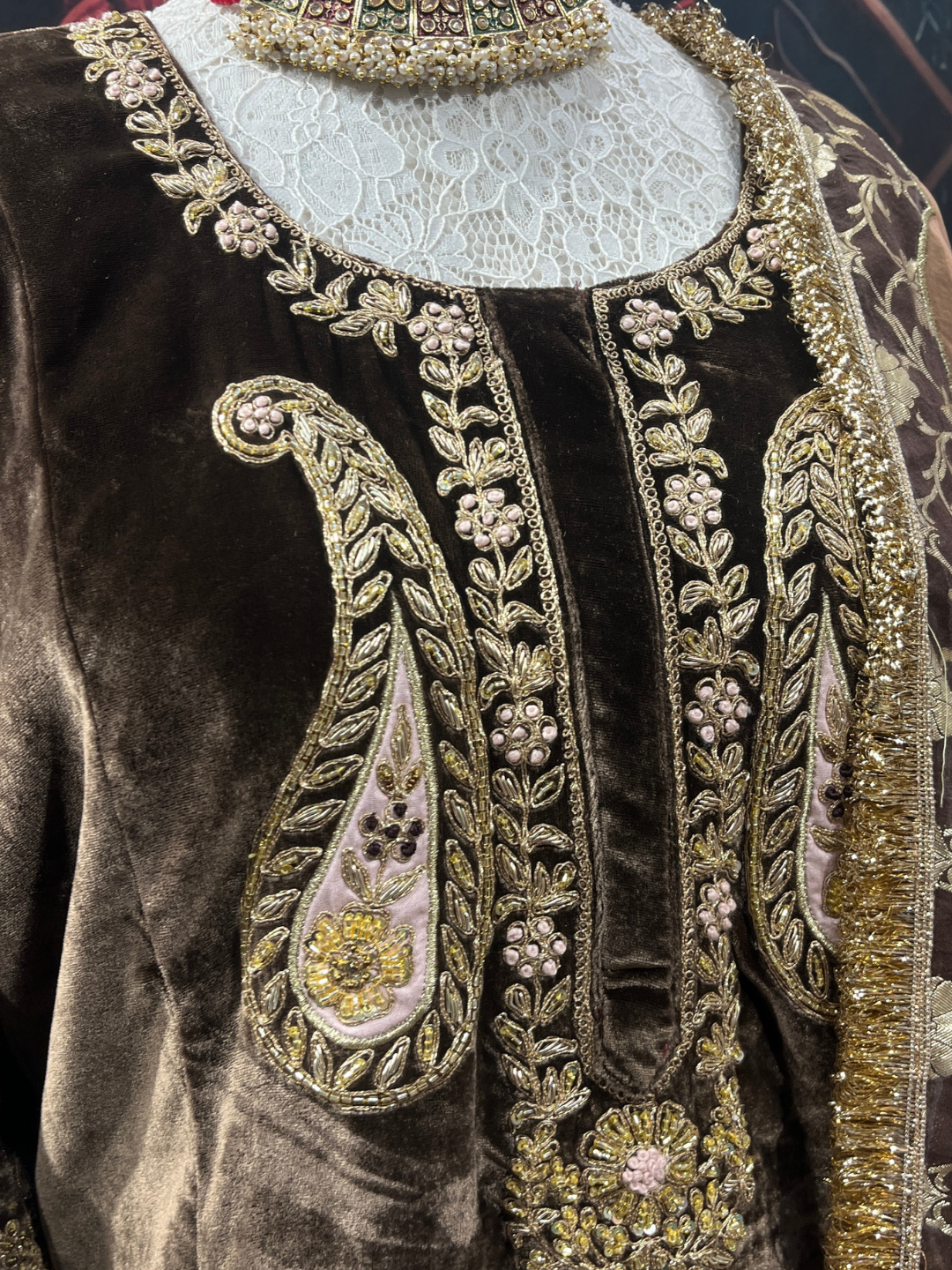 Brown velvet kurta set