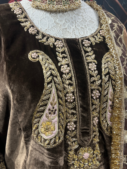 Brown velvet kurta set