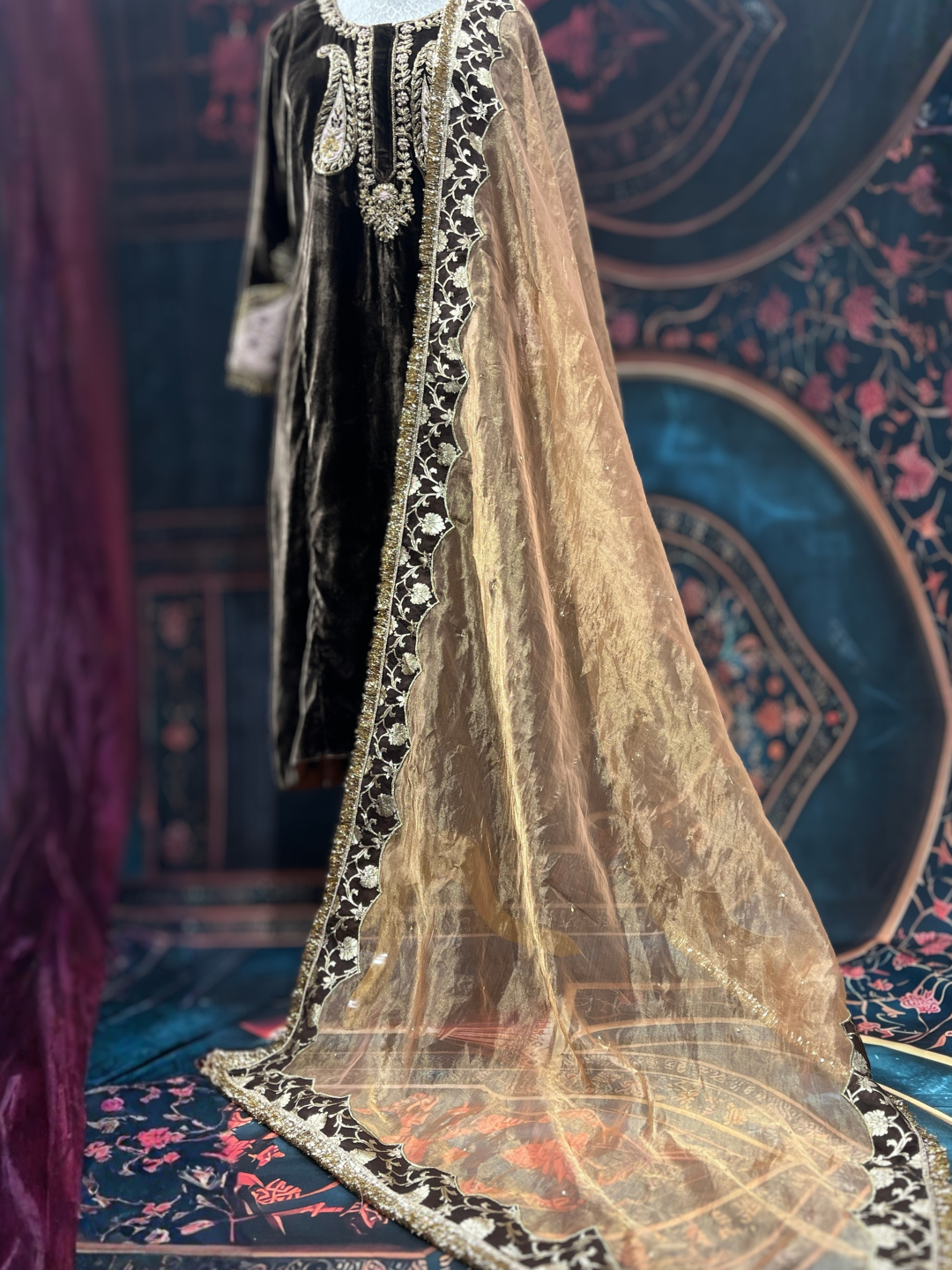Brown velvet kurta set