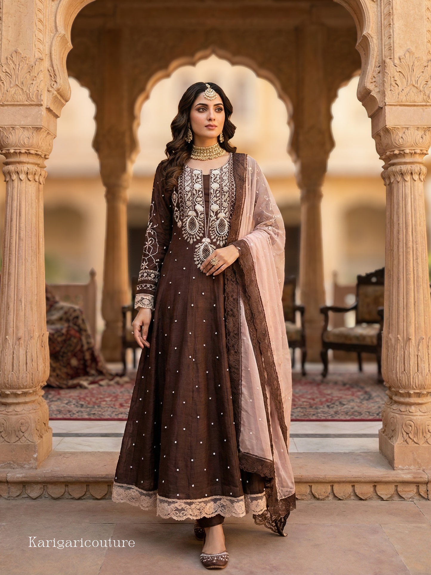 Mulmul Chikankari Anarkali Set – Kurta & Dupatta
