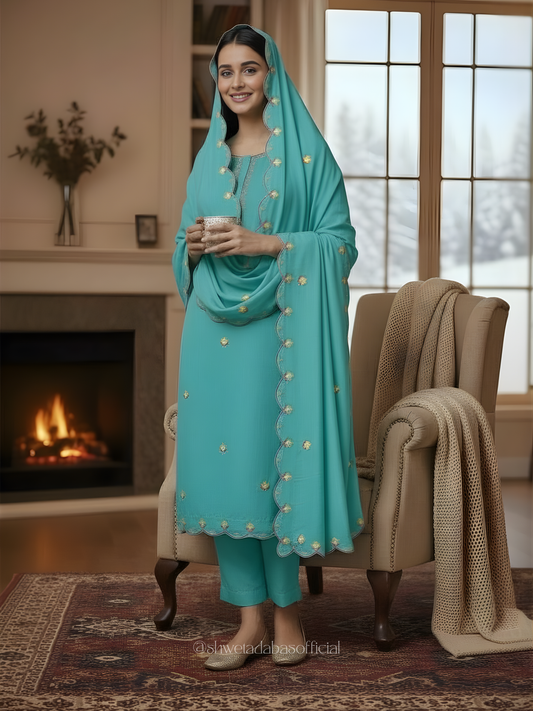 Sky-blue Boolan kurta set