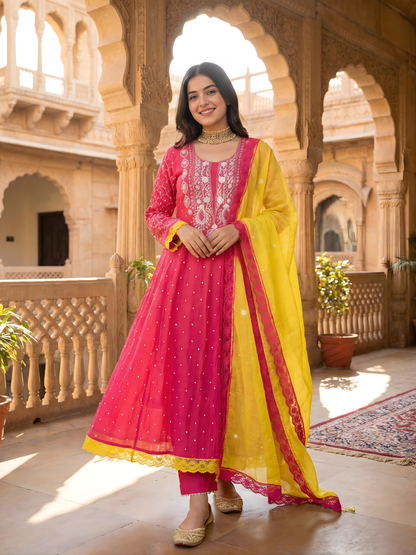 Ensemble Anarkali élégant en mousseline de coton Chikankari