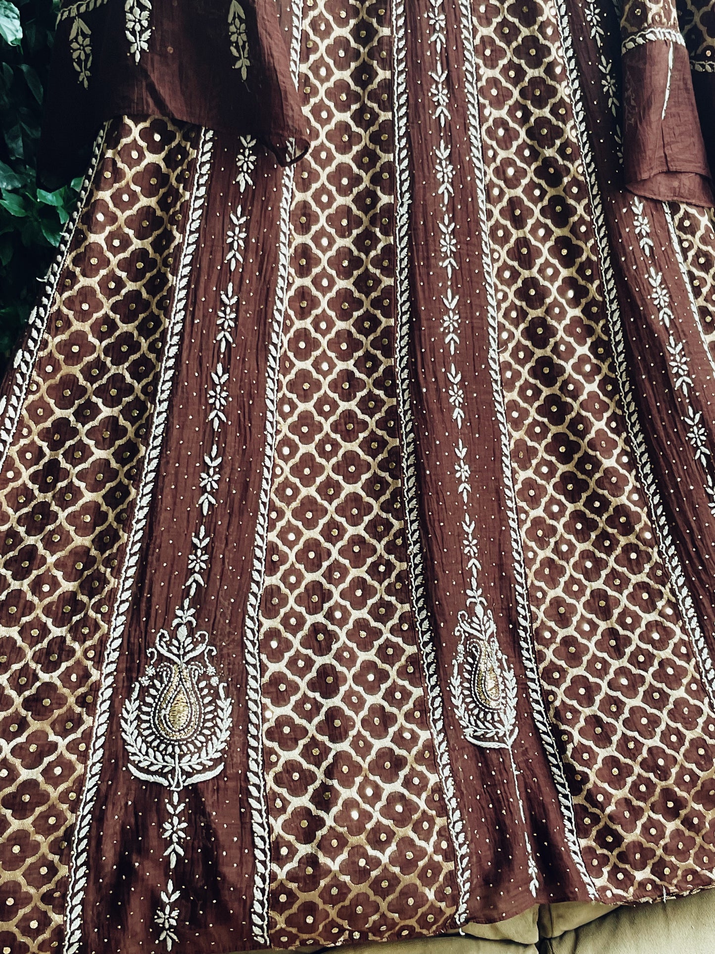 Pure Mulmul Anarkali Suit Set with Chikankari & Kamdani Work with Mukaish and Cutdana Embellishments (Set of 3) (Unstitched)