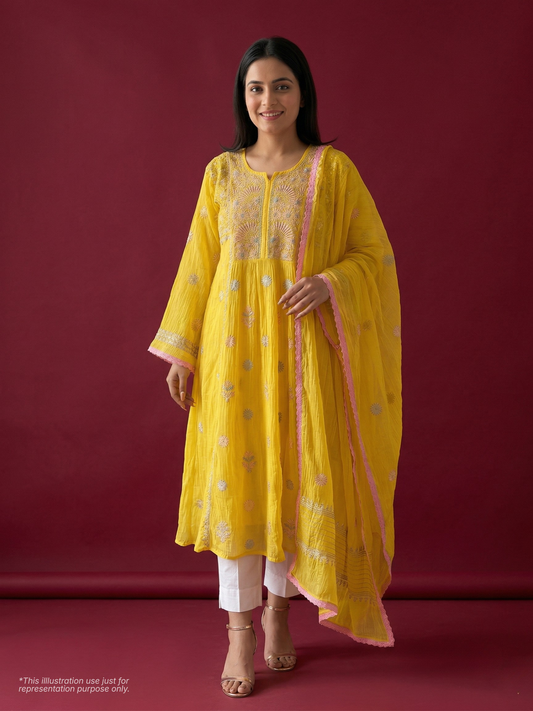 Hand-Embroidered Chikan & Mukaish Mulmul Gathered Tunic Set