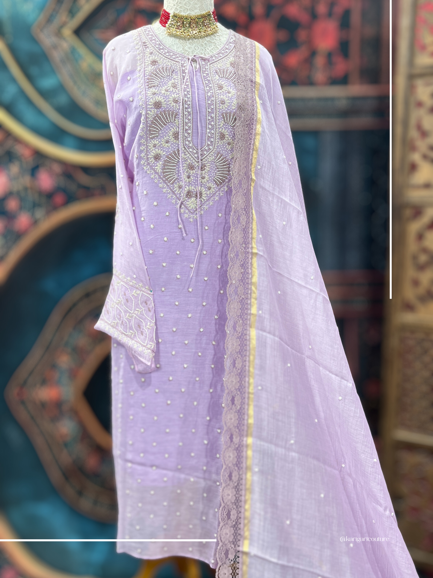 Lavender mulmul kurta and dupatta set