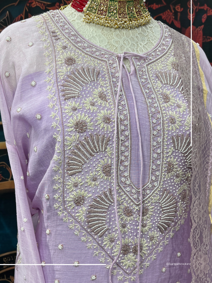 Lavender mulmul kurta and dupatta set